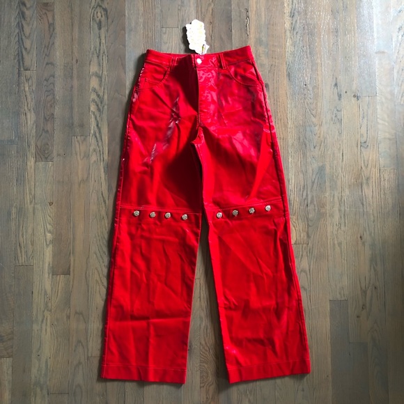 Somewhere Nowhere REBEL FAUX LEATHER BUTTON TROUSERS- M - Picture 2 of 12